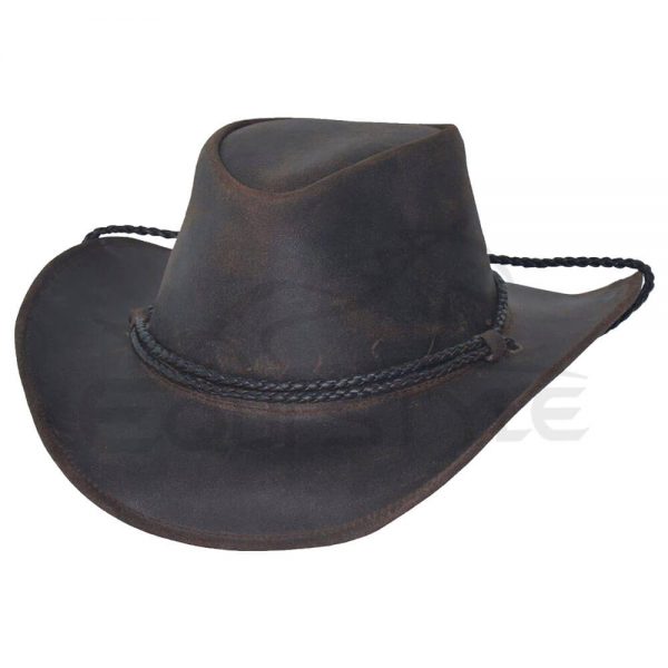 Men's Leather Cowboy Hats Round Cord Hatband
