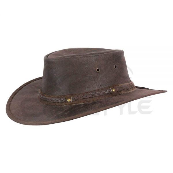 Crushable Outback Leather Hats Brown