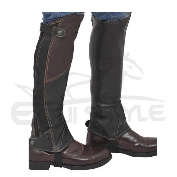 Leather Half Chaps Brown & Black Embroidery Logo