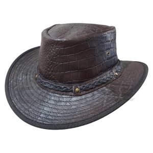 Crushable Cowboy Hats Dark Brown Crocodile Print Leather