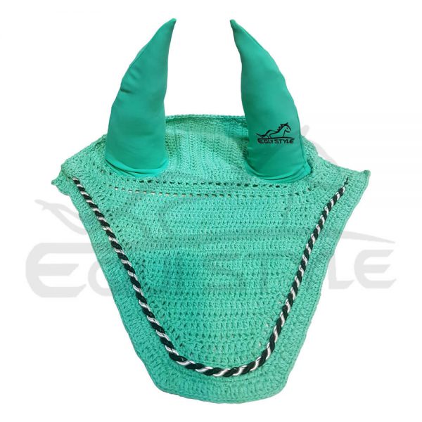 Horse Ear Bonnet, C Green Color, With Black and White Cords and Lycra Cotton Ears