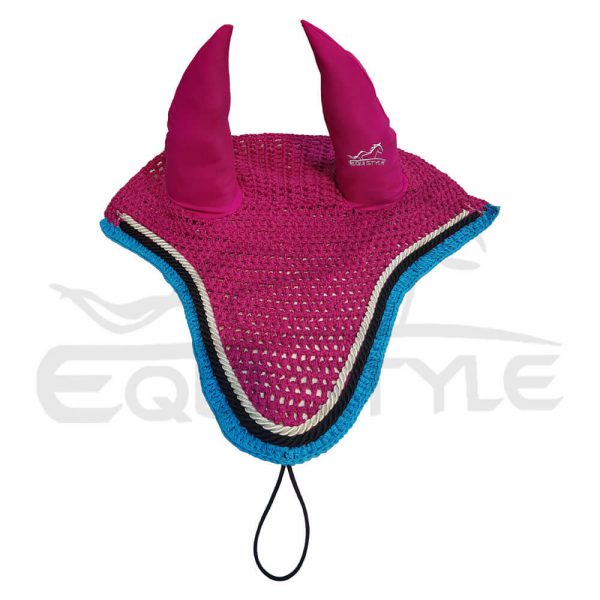 Ear Net For Horses, Hot Pink White & Black Cords, Handmade Fly Veils