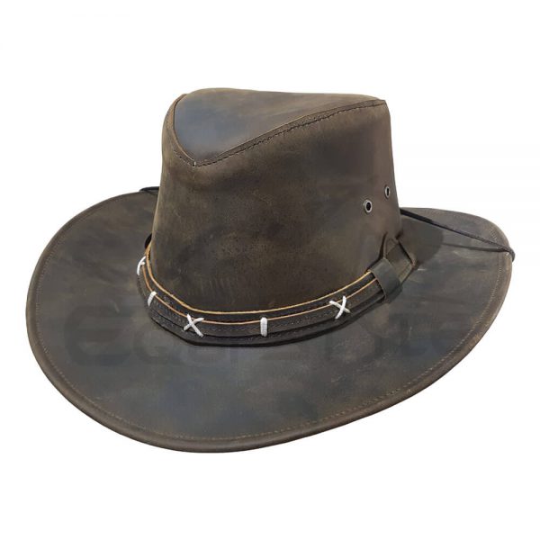 Premium Crazy Cowhide Hat With Hatband, Brown Color, Custom Logo