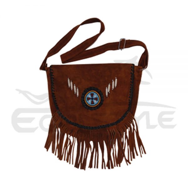 Suede Crossbody Bag With Fringe Brown Color