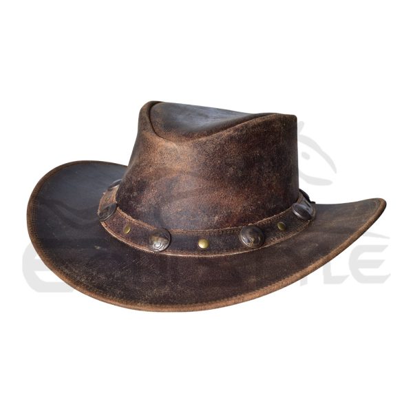 Leather Cowboy Western Hat Conchos Leather Band