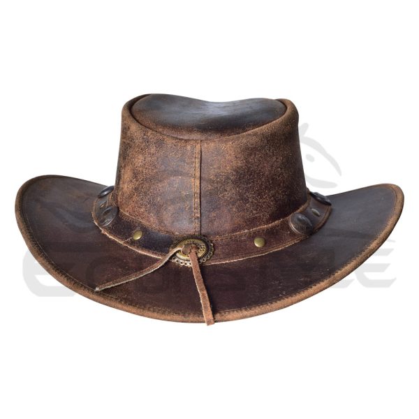 Back Side Leather Cowboy Western Hat Conchos Leather Band