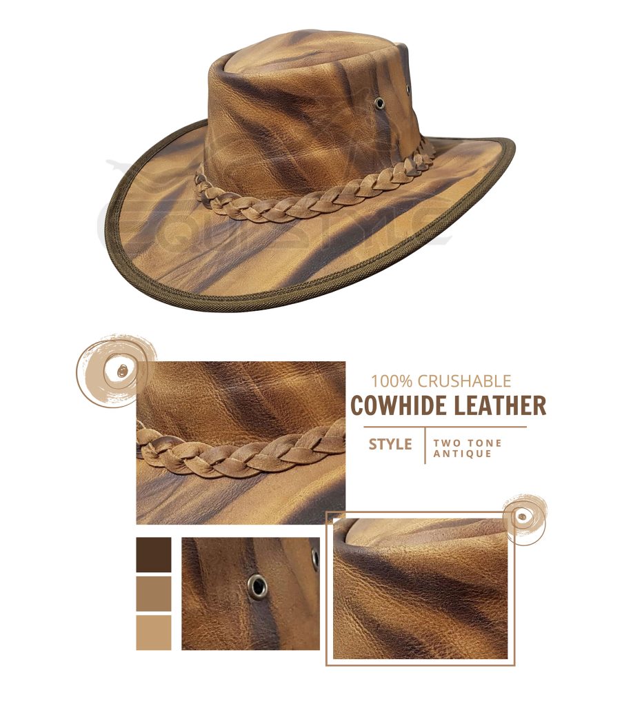 Crushable Western Hat Antique Cowhide