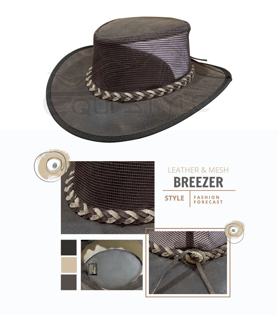 Leather Cowboy Hat Mesh Crown Camel Crazy