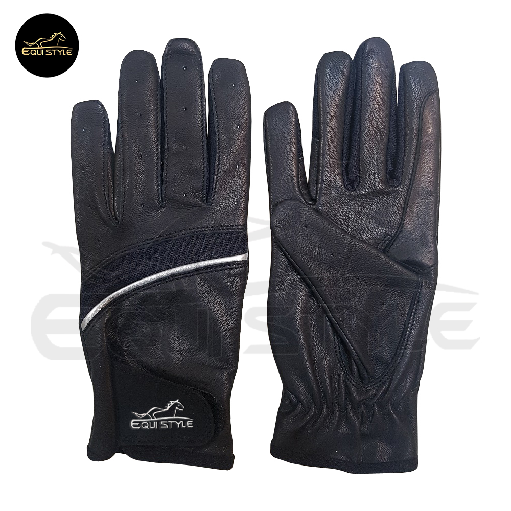 100% Goat Leather Black Equestrian Gloves
