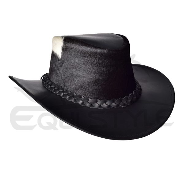 Black Leather Cowboy Hat Hair on Hide Crown