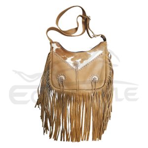 Brown Cowhide Fringe Purses Three Front Conchos