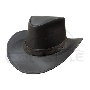 Black Western Leather Hat Wide Brim Unisex Style