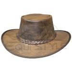Brown Cowboy Hat With Braided Hatband Foldable Wide Brim