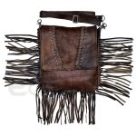 Leather Fringe Purse Flap Over Cowhide Crossbody