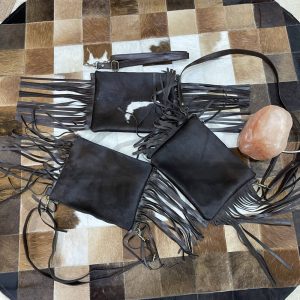 Black Cowhide Fringe Purse with Long Detachable Shoulder Strap