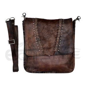 Leather Fringe Purse Flap Over Cowhide Crossbody