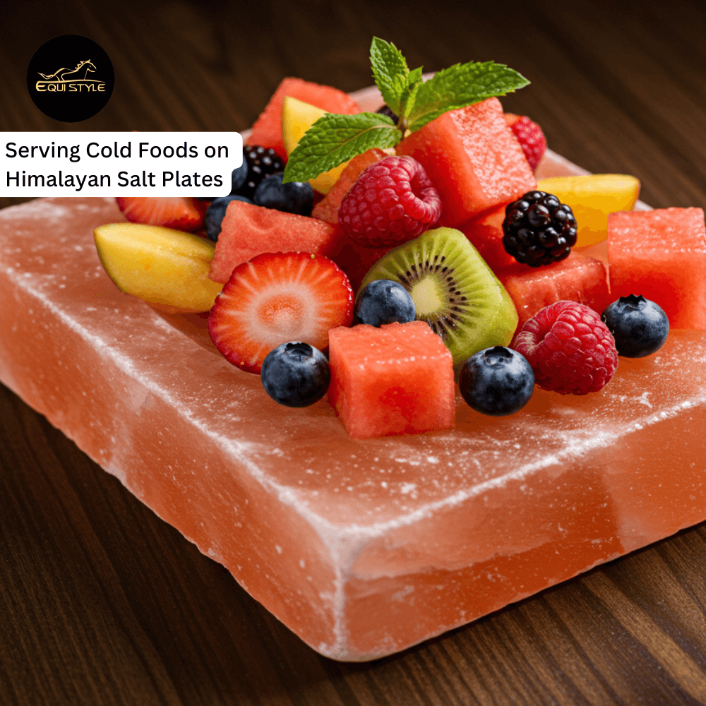 Chilled appetizers served on a Himalayan salt plate, elegant cold food display.