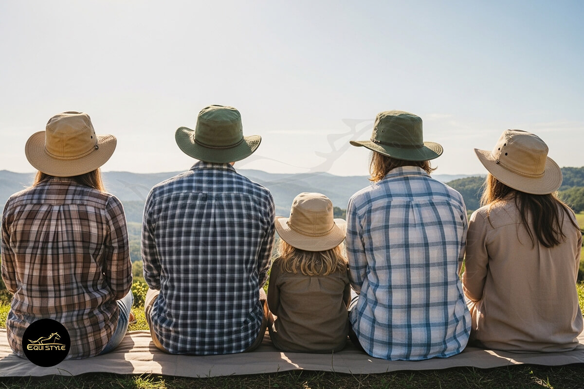 Wide-brim safari hats with UPF sun protection for outdoor travel, adventure, and sun safety for all ages.
