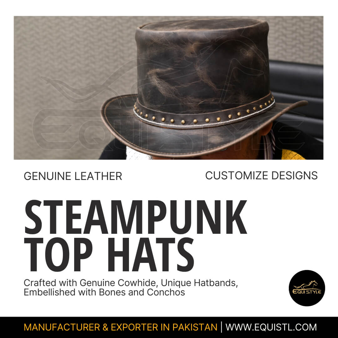 Wholesale leather top hats for steampunk and gothic markets from Pakistan