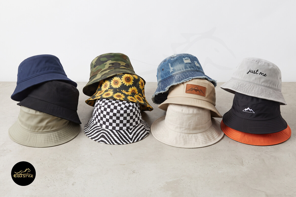 Bulk bucket hats in plain, color block, embroidered, and printed styles