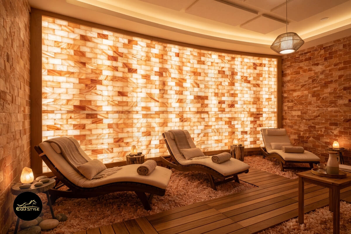 Himalayan salt bricks installed in a commercial salt room