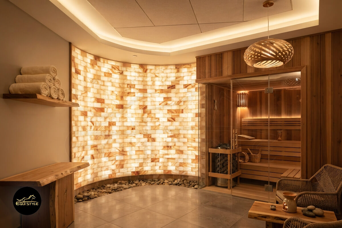 Himalayan salt bricks in a sauna spa and wellness interior